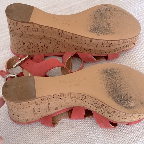 Salvatore Ferragamo Cross Strap Cork Wedge Sandals - Picture 4 of 10